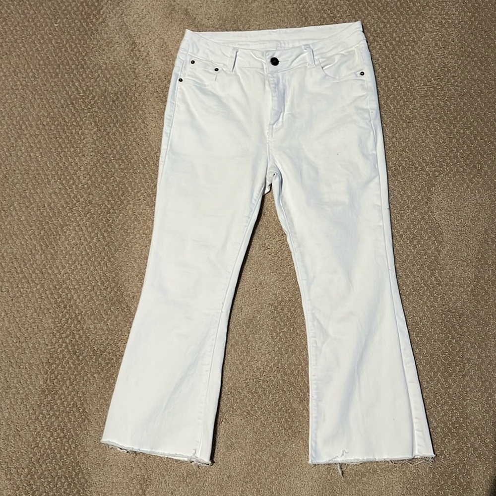 White Cropped Boot Cut Denim